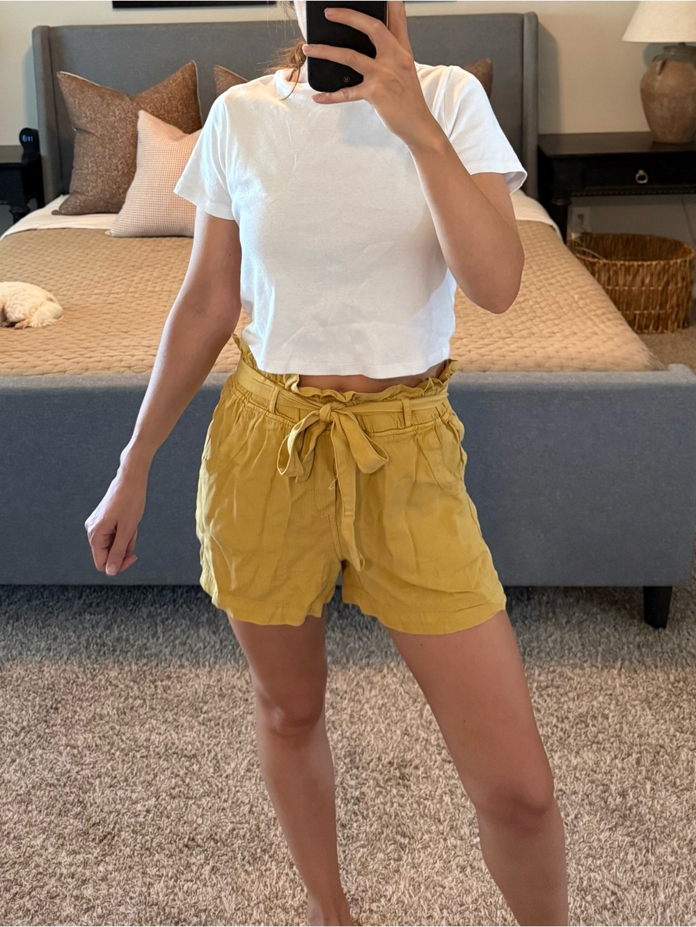 Women's Mustard Tie-Waist Cotton Shorts